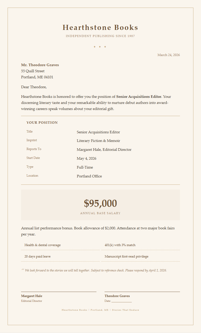 Paper texture warm job offer letter